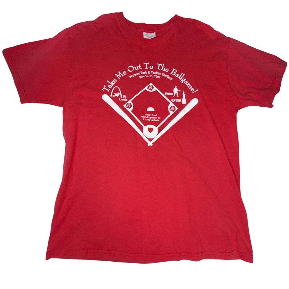 Hanes Heavyweight Fenway Park Yankee Stadium 2003 T-Shirt Adult L Red Graphic